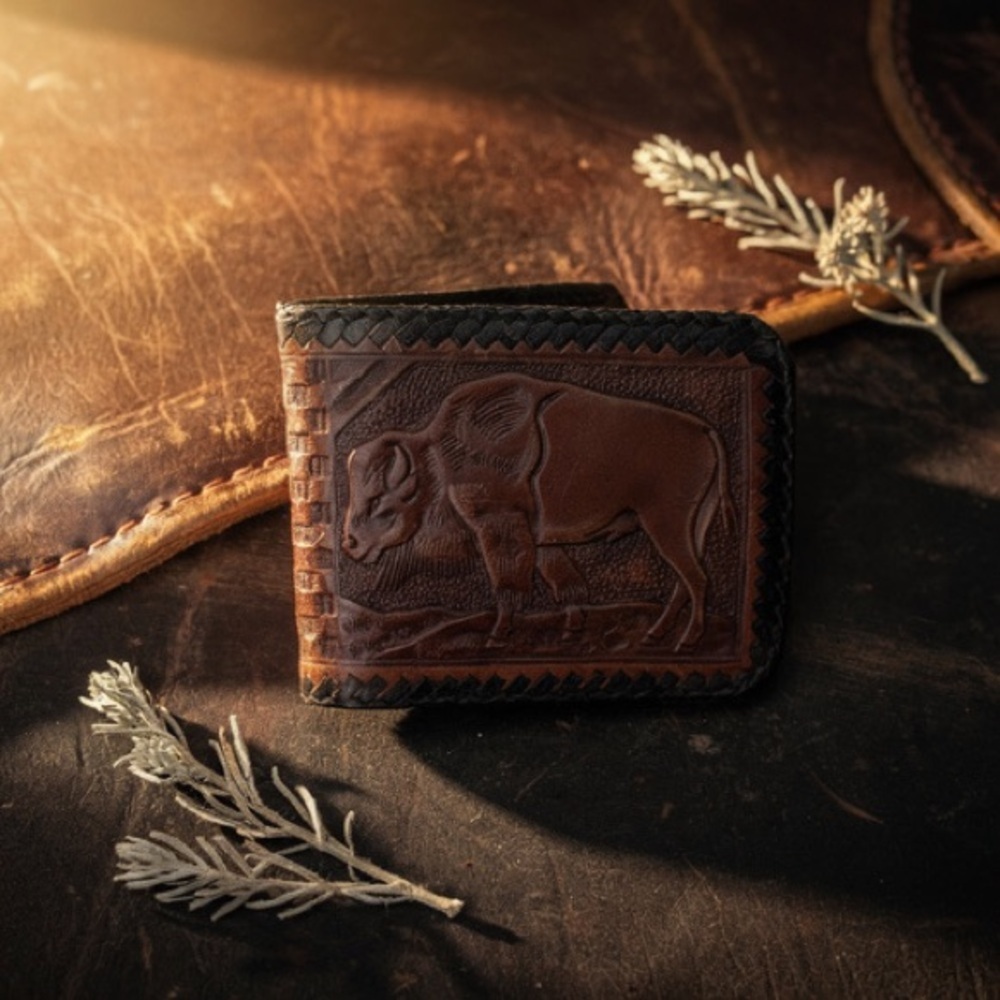 Brown Leather Wallet with Embossed Design